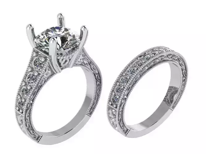 Round Diamond Ring Set  With Band 0279