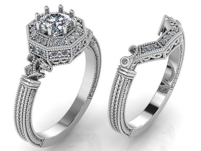 Octagonal Halo Ring Set 0283 3D print model