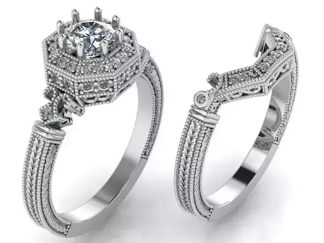 Octagonal Halo Ring Set 0283