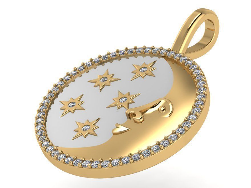 Circle Moon Star Pendant 0287 3D print model_2