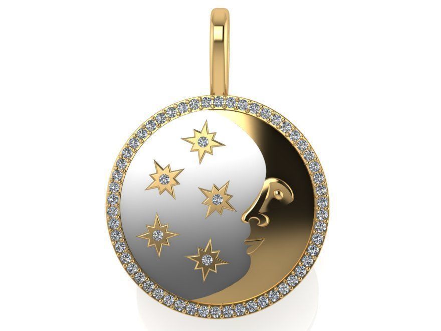 Circle Moon Star Pendant 0287 3D print model_1