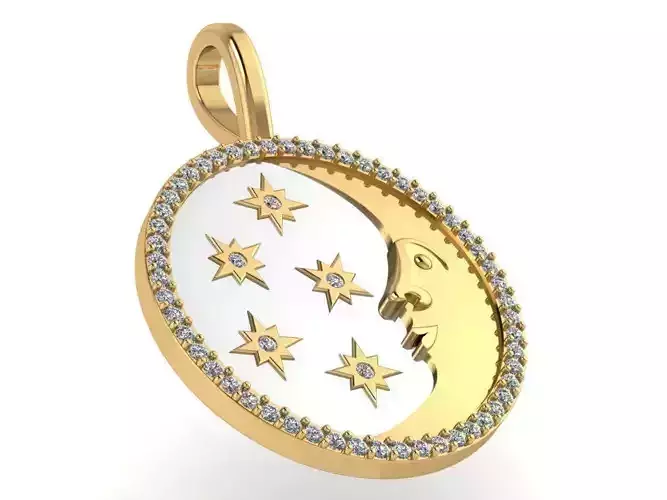 Circle Moon Star Pendant 0287 3D print model
