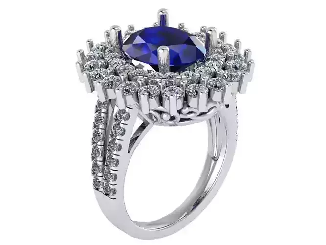 Oval Double Halo Sapphire Ring 0295