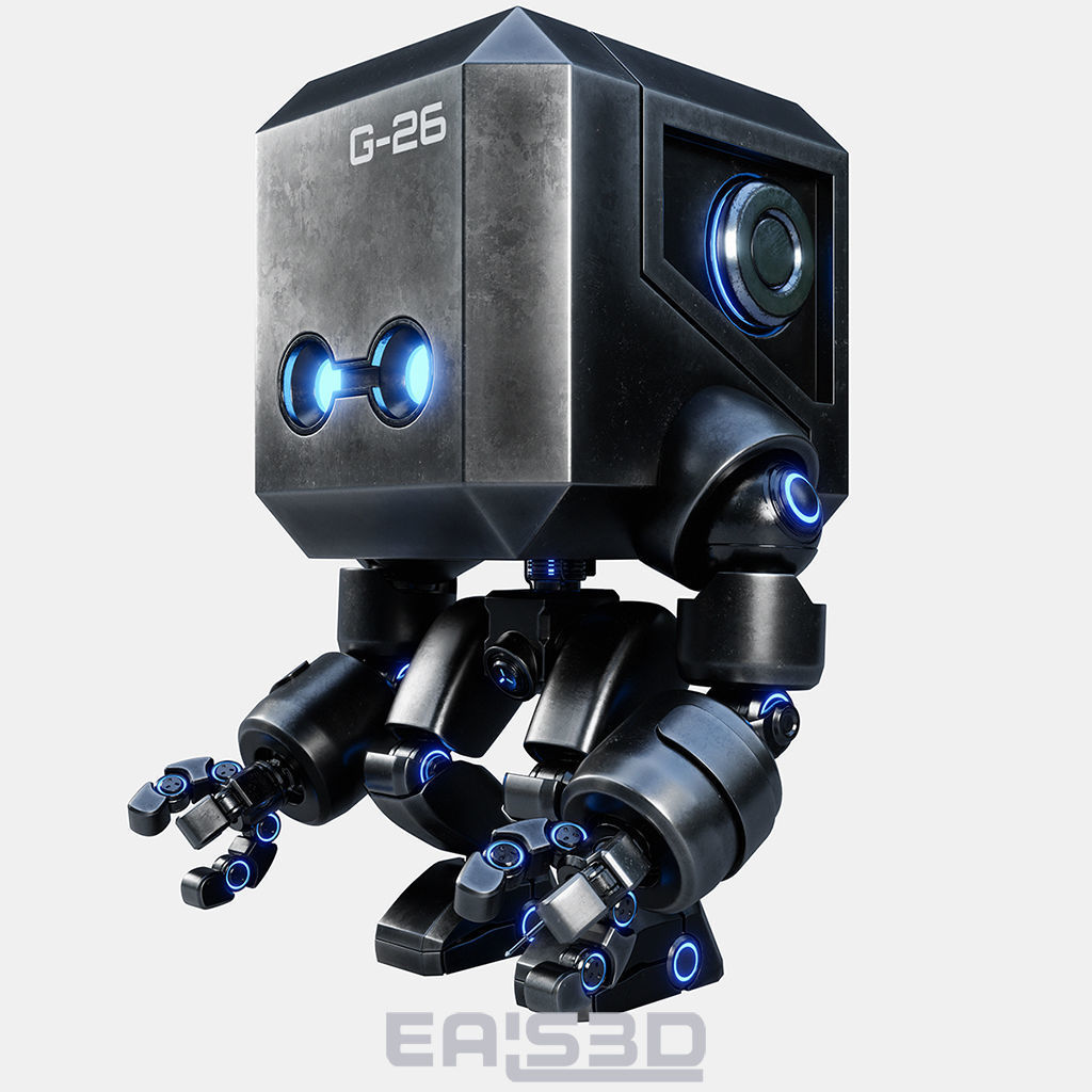 Cute Space Robot Rigged G-26 Metallic 3D model_13