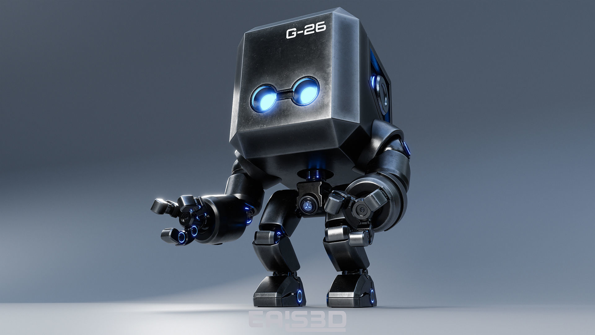 Cute Space Robot Rigged G-26 Metallic 3D model_2