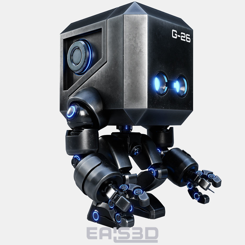 Cute Space Robot Rigged G-26 Metallic 3D model_19