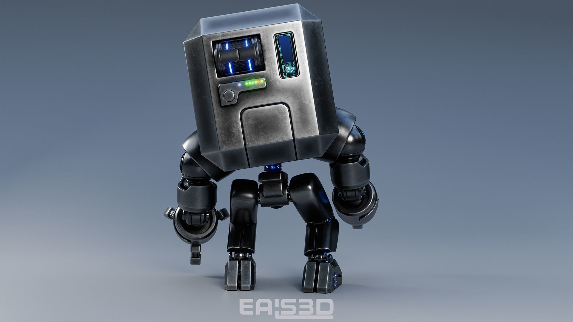 Cute Space Robot Rigged G-26 Metallic 3D model_6