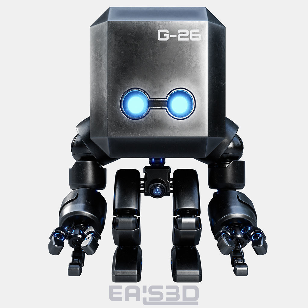 Cute Space Robot Rigged G-26 Metallic 3D model_12