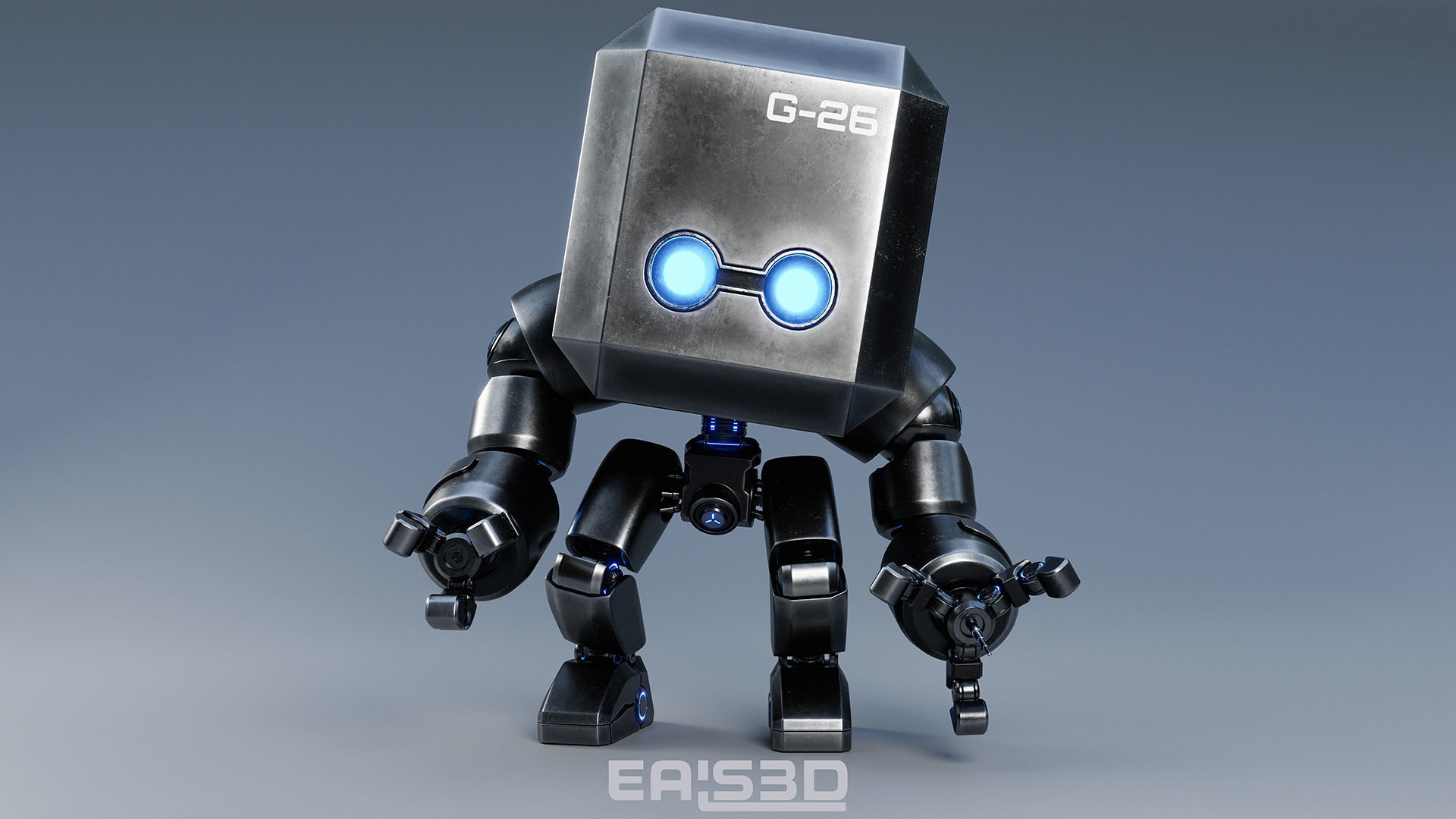 Cute Space Robot Rigged G-26 Metallic 3D model_5