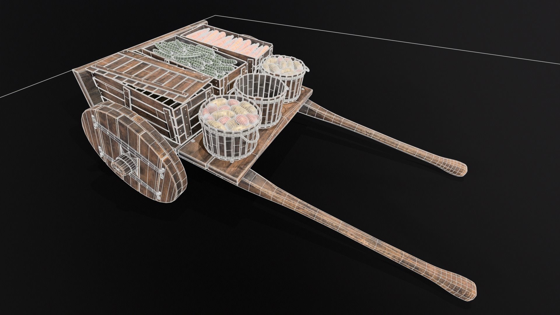 Vegetable Market Wooden Cart 3D Model Collection_9