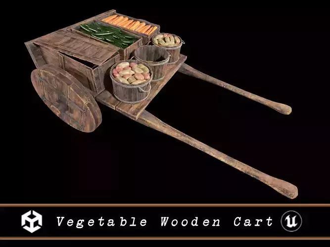Vegetable Market Wooden Cart 3D Model Collection