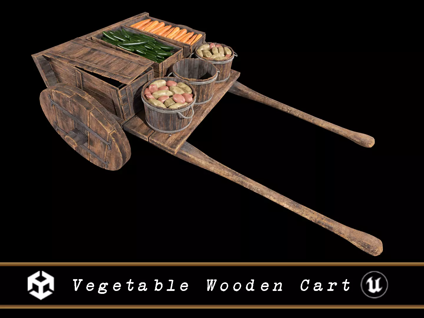 Vegetable Market Wooden Cart 3D Model Collection_0