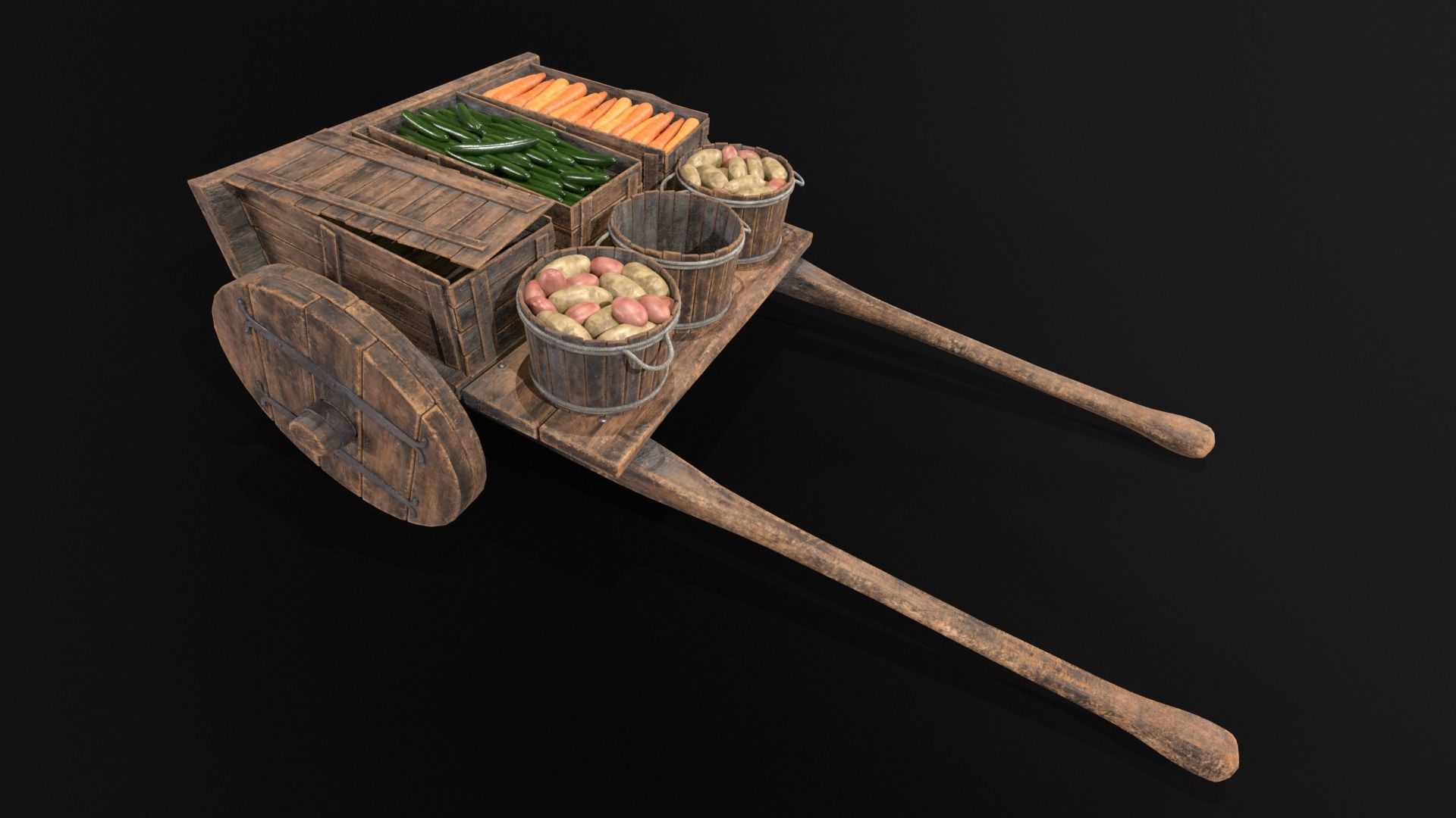 Vegetable Market Wooden Cart 3D Model Collection_8