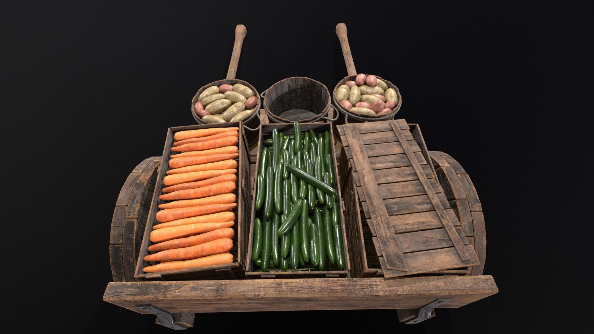 Vegetable Market Wooden Cart 3D Model Collection_14
