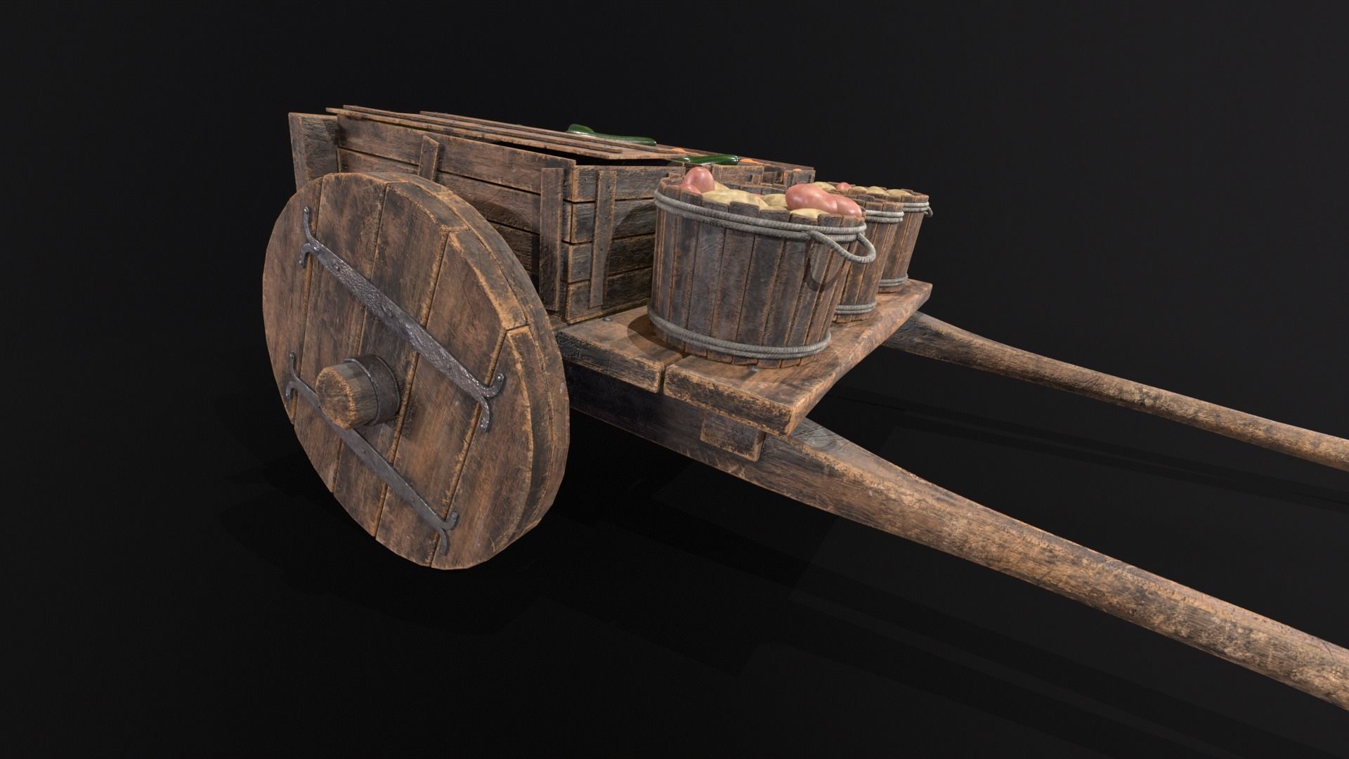 Vegetable Market Wooden Cart 3D Model Collection_12