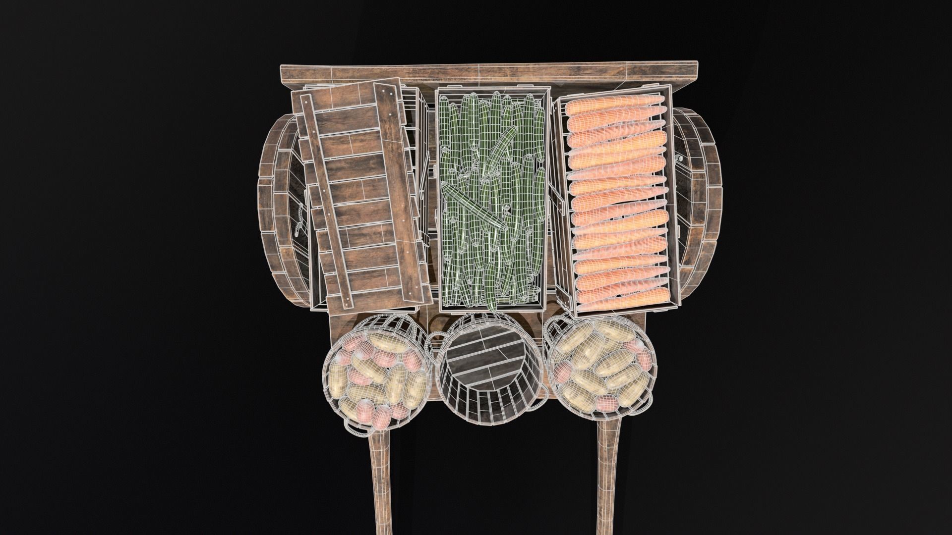 Vegetable Market Wooden Cart 3D Model Collection_11