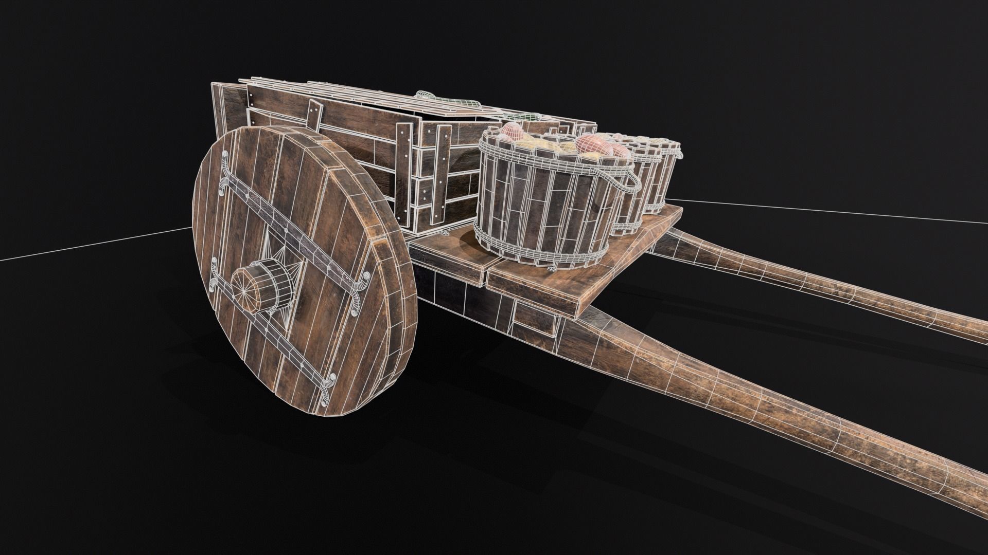 Vegetable Market Wooden Cart 3D Model Collection_13