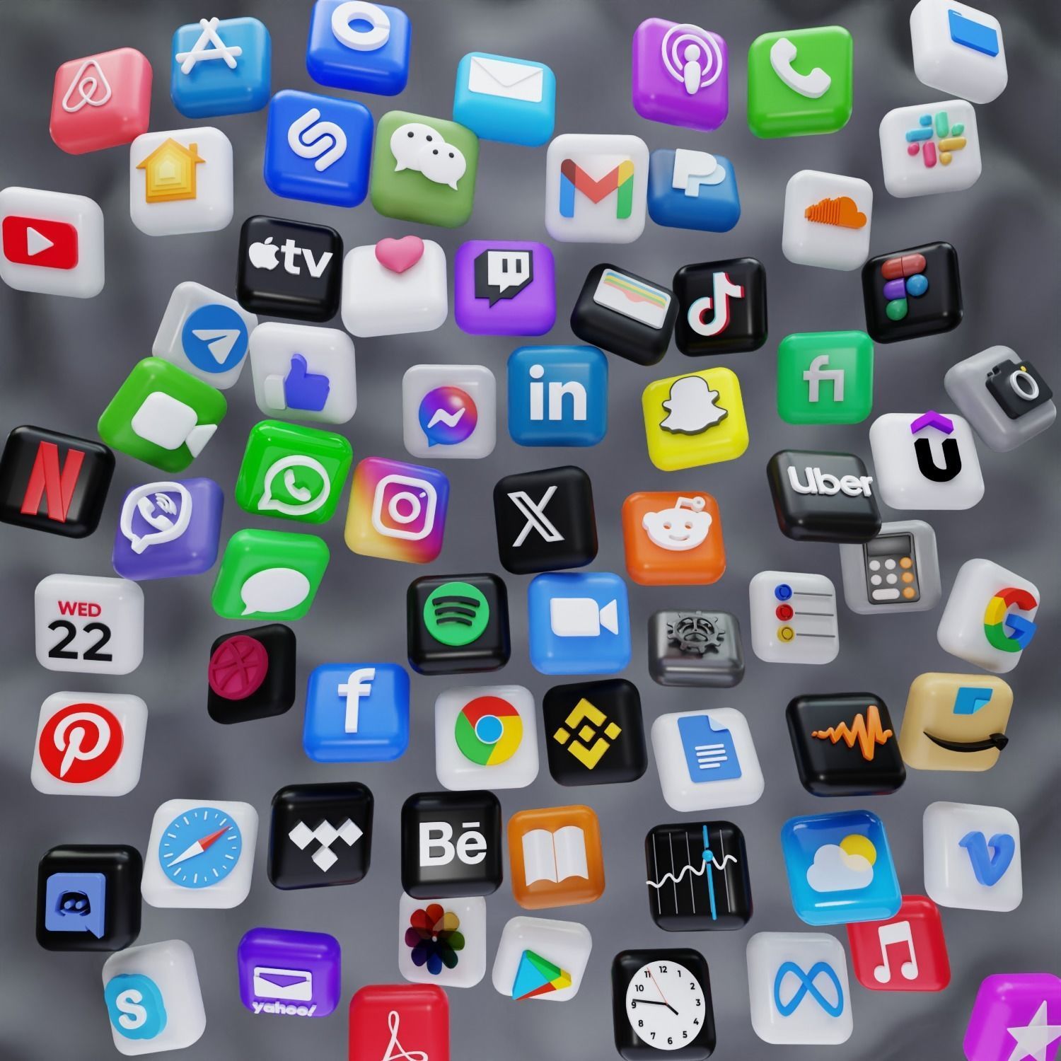 New 3D Social Media Icons and ios 17 Pack Game Ready Low-poly 3D model_1