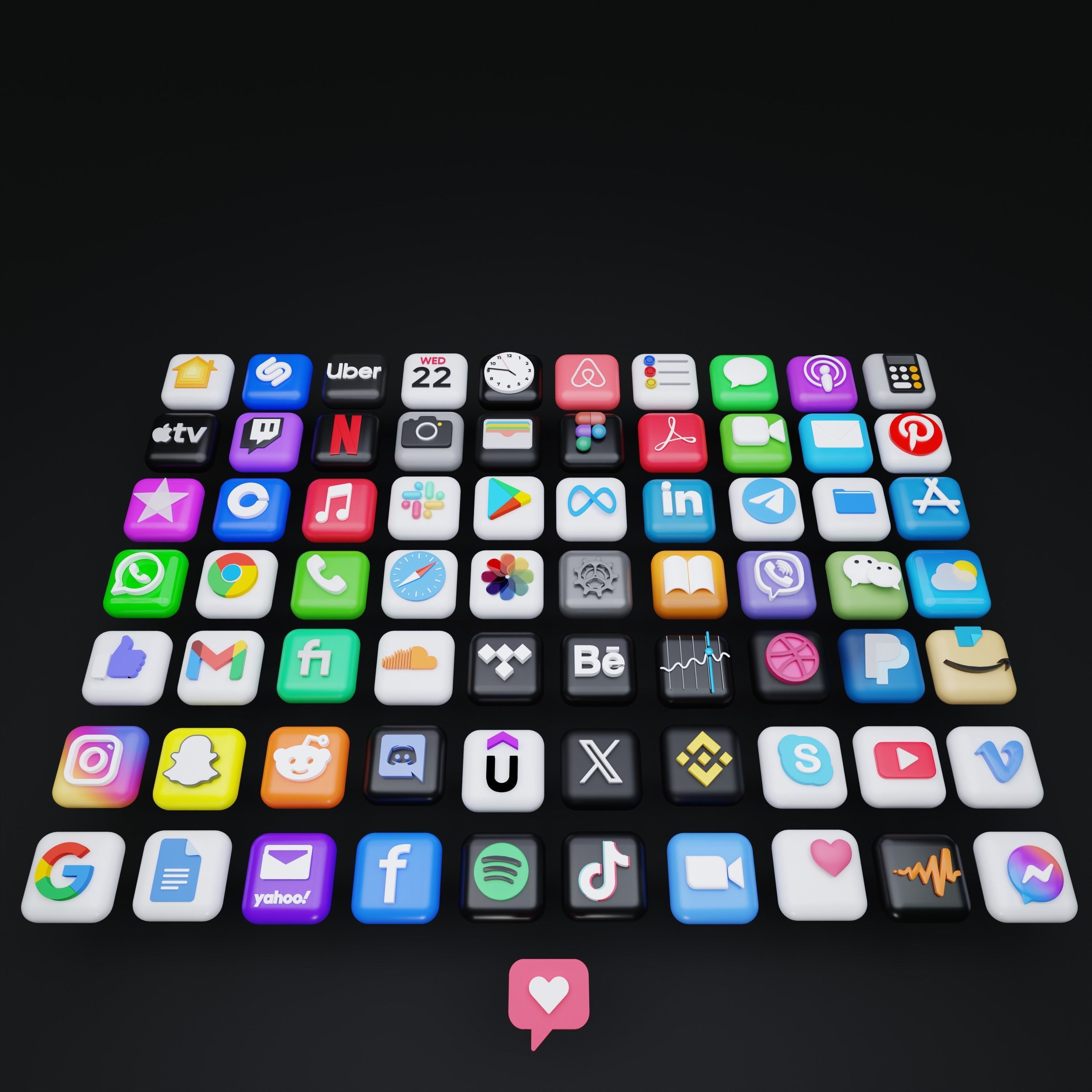 New 3D Social Media Icons and ios 17 Pack Game Ready Low-poly 3D model_6