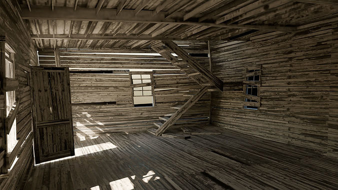 Abandoned House with Interior Low-poly 3D model 6