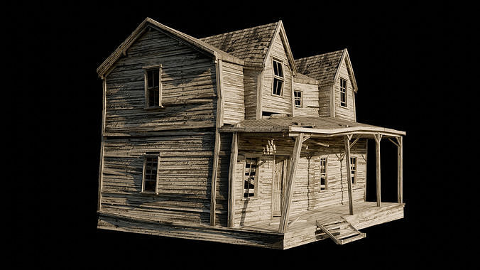 Abandoned House with Interior Low-poly 3D model 5