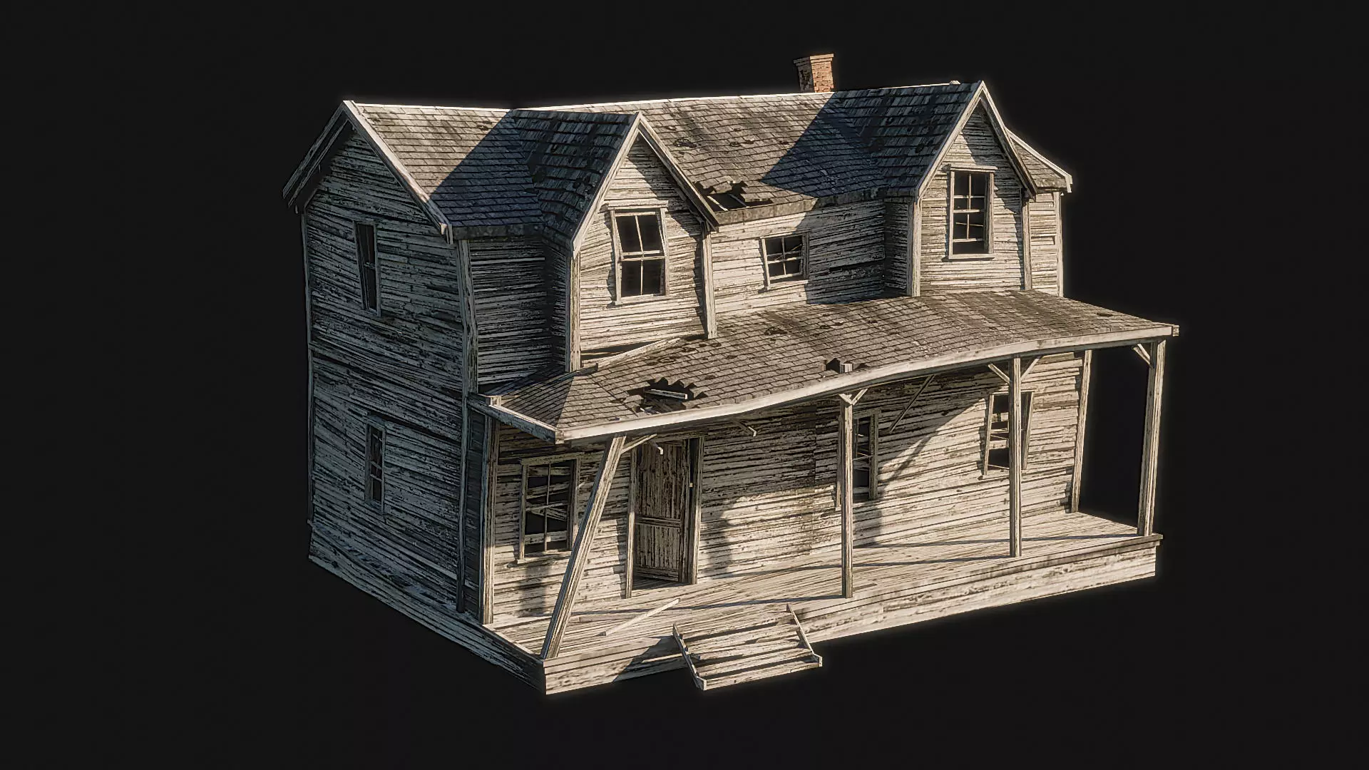 Abandoned House with Interior Low-poly 3D model