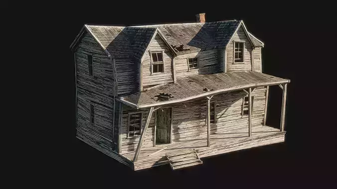 Abandoned House with Interior Low-poly 3D model