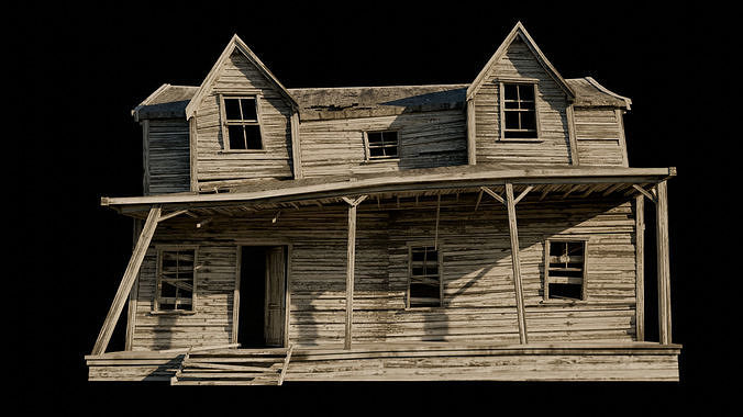 Abandoned House with Interior Low-poly 3D model 2