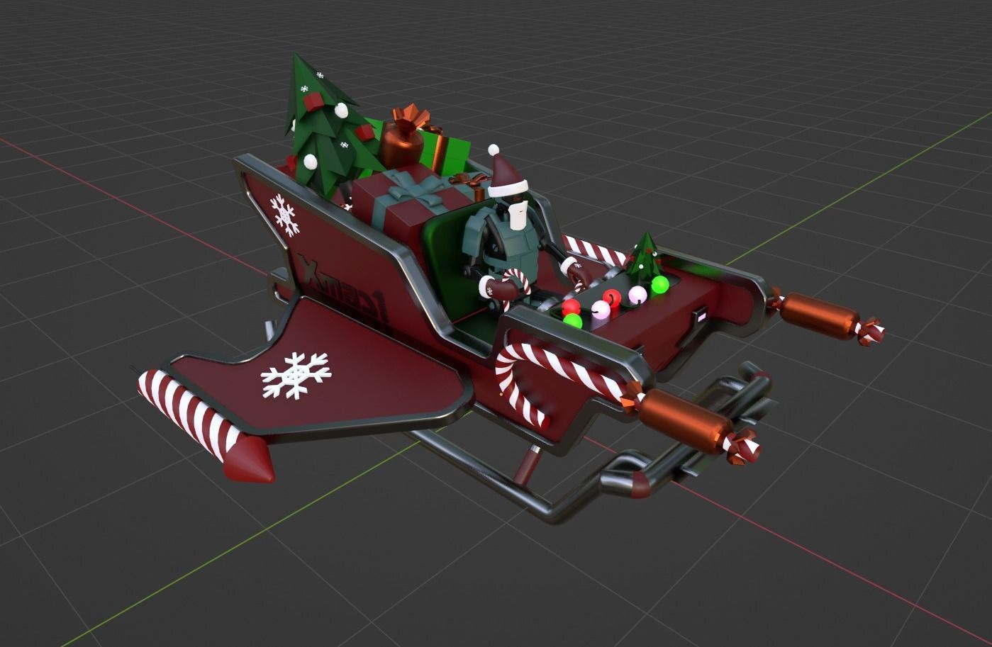 Xmas Robo Santa Sleigh 2023 Low-poly 3D model_2