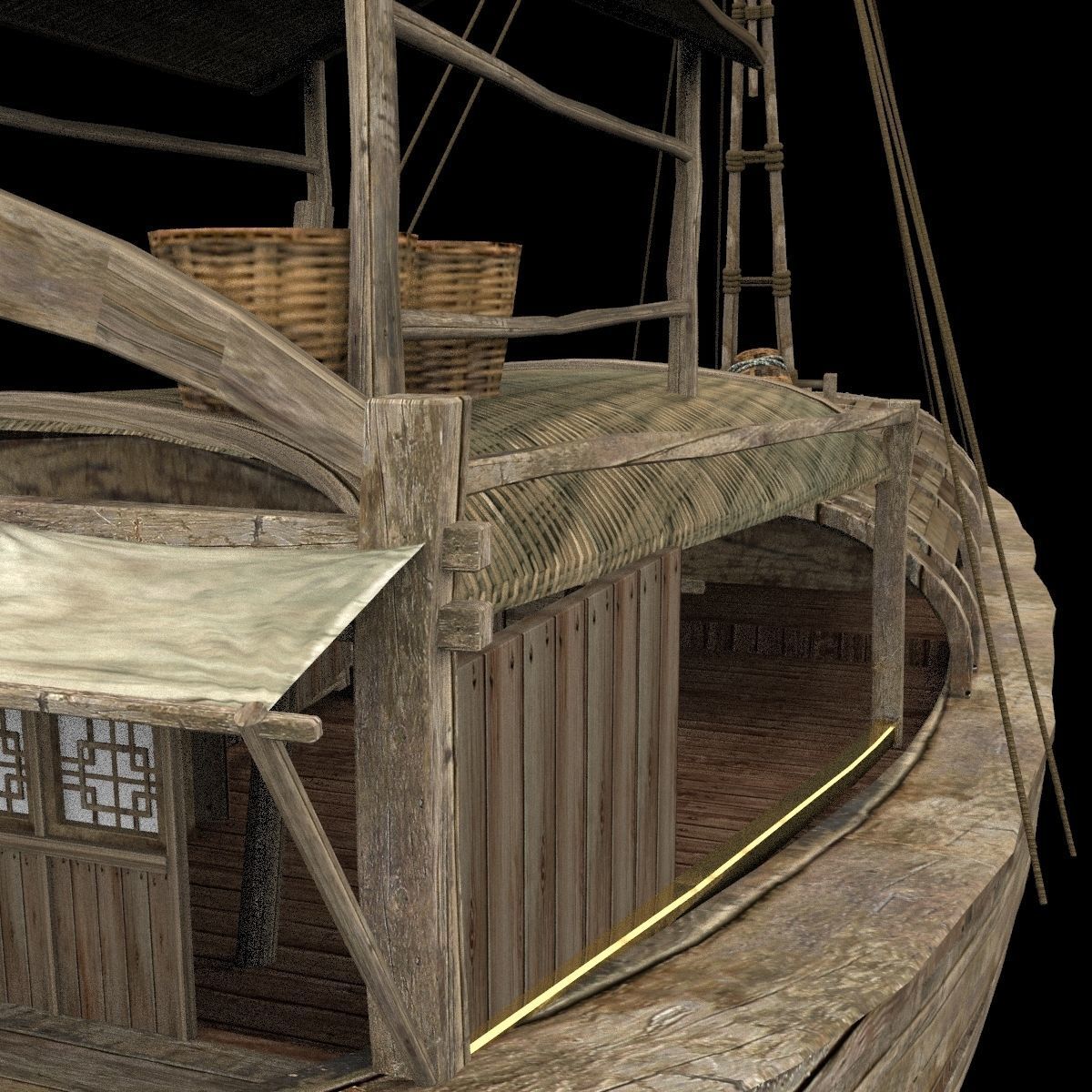 Chinese junk fishing boat 3D model_4