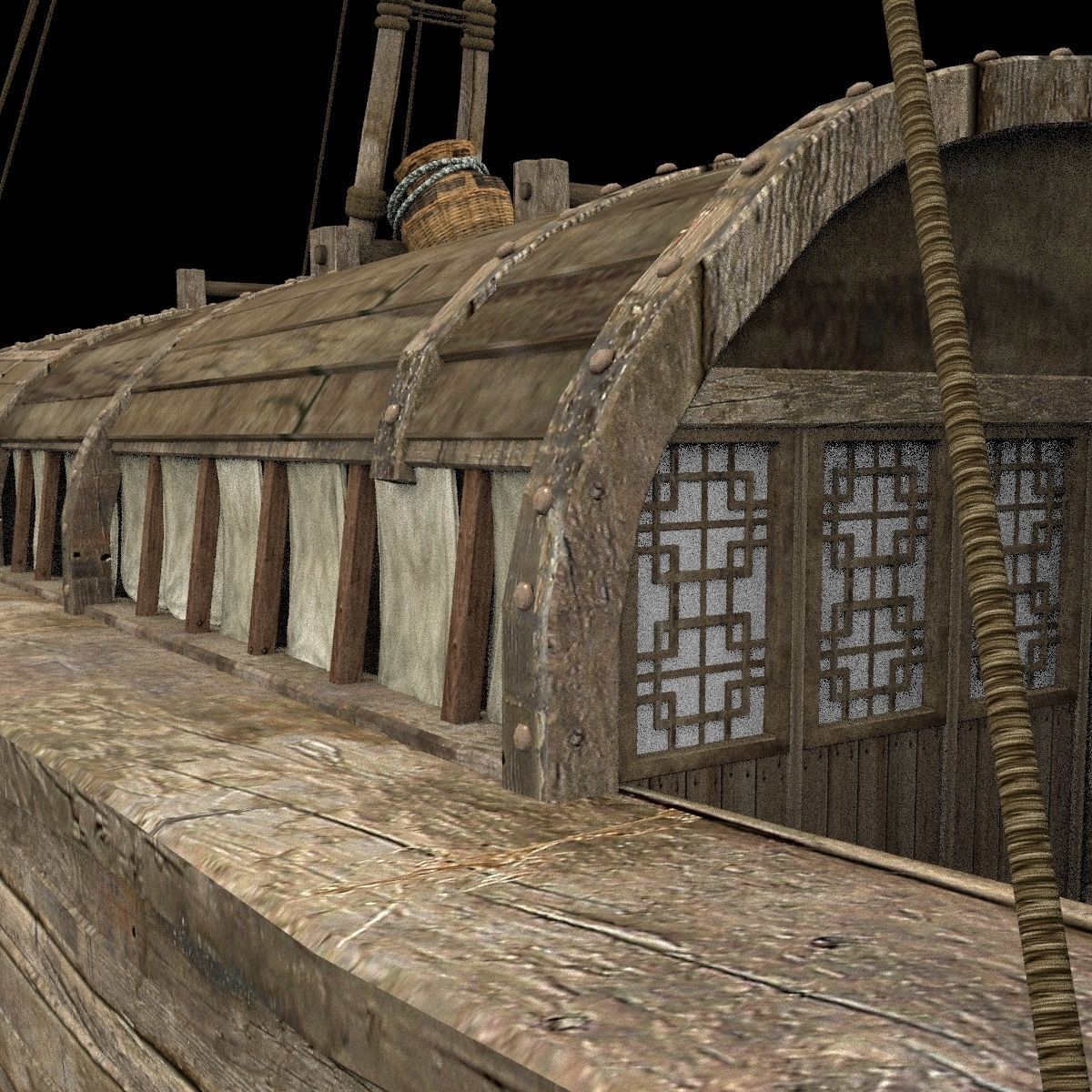 Chinese junk fishing boat 3D model_13