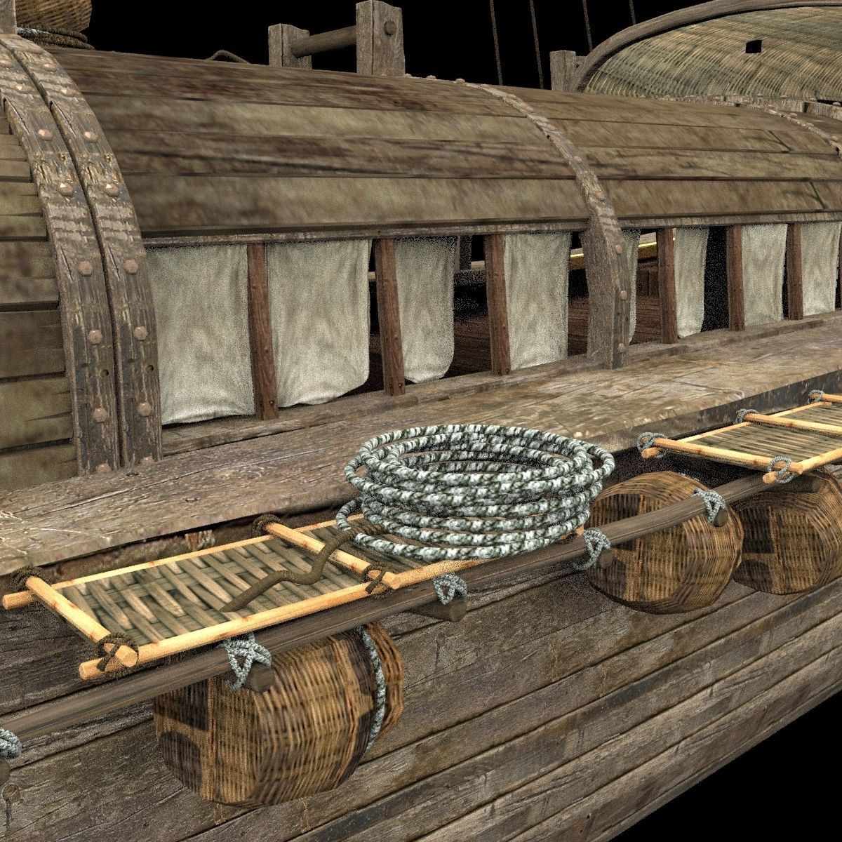 Chinese junk fishing boat 3D model_2