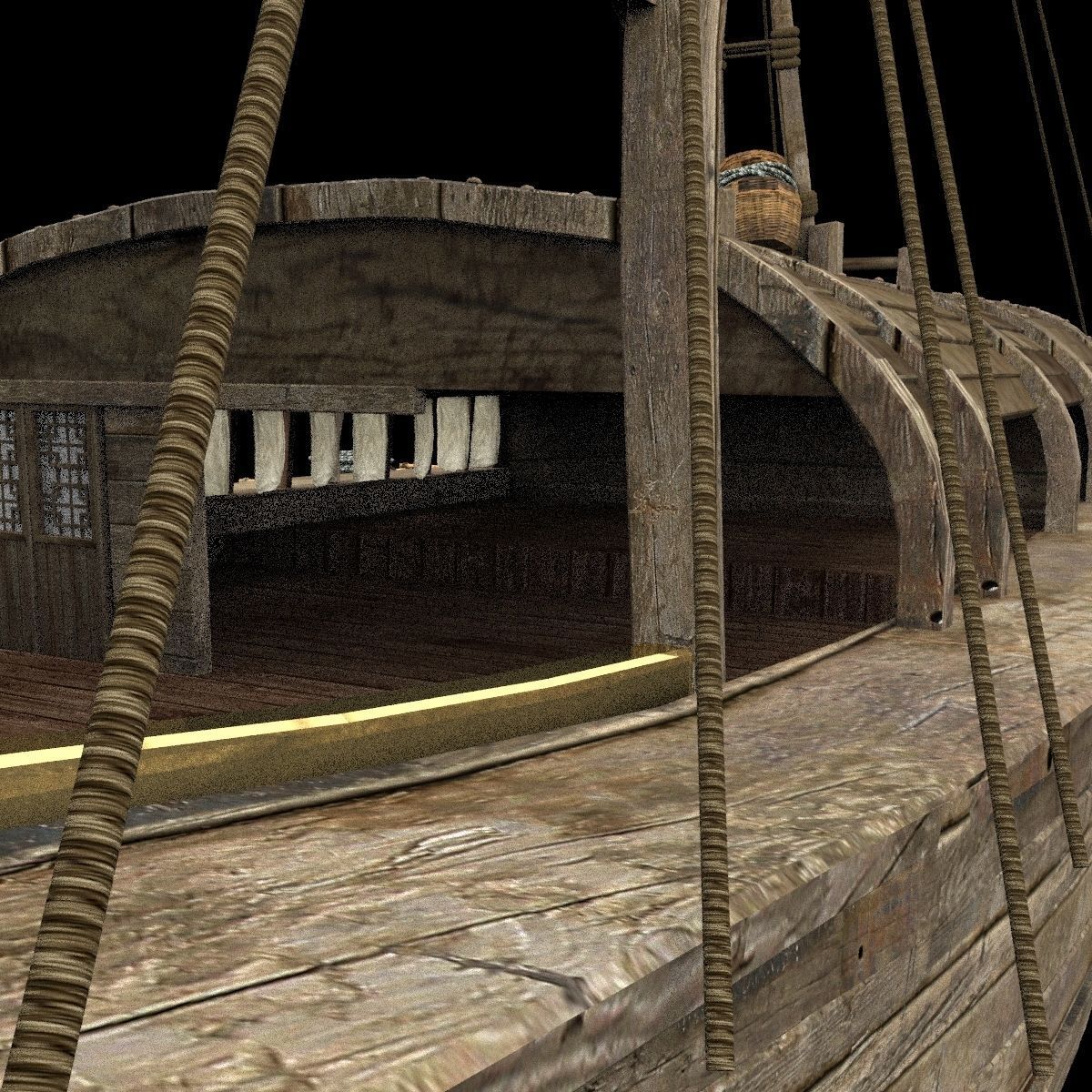 Chinese junk fishing boat 3D model_5