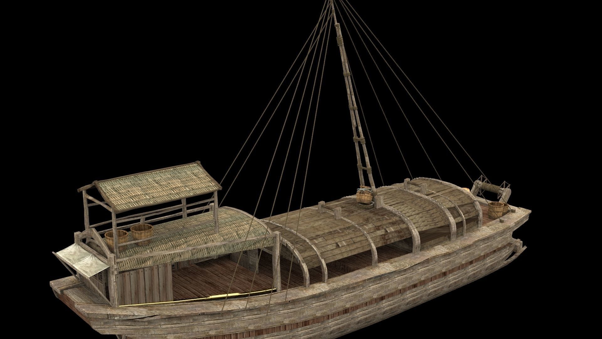 Chinese junk fishing boat 3D model_10
