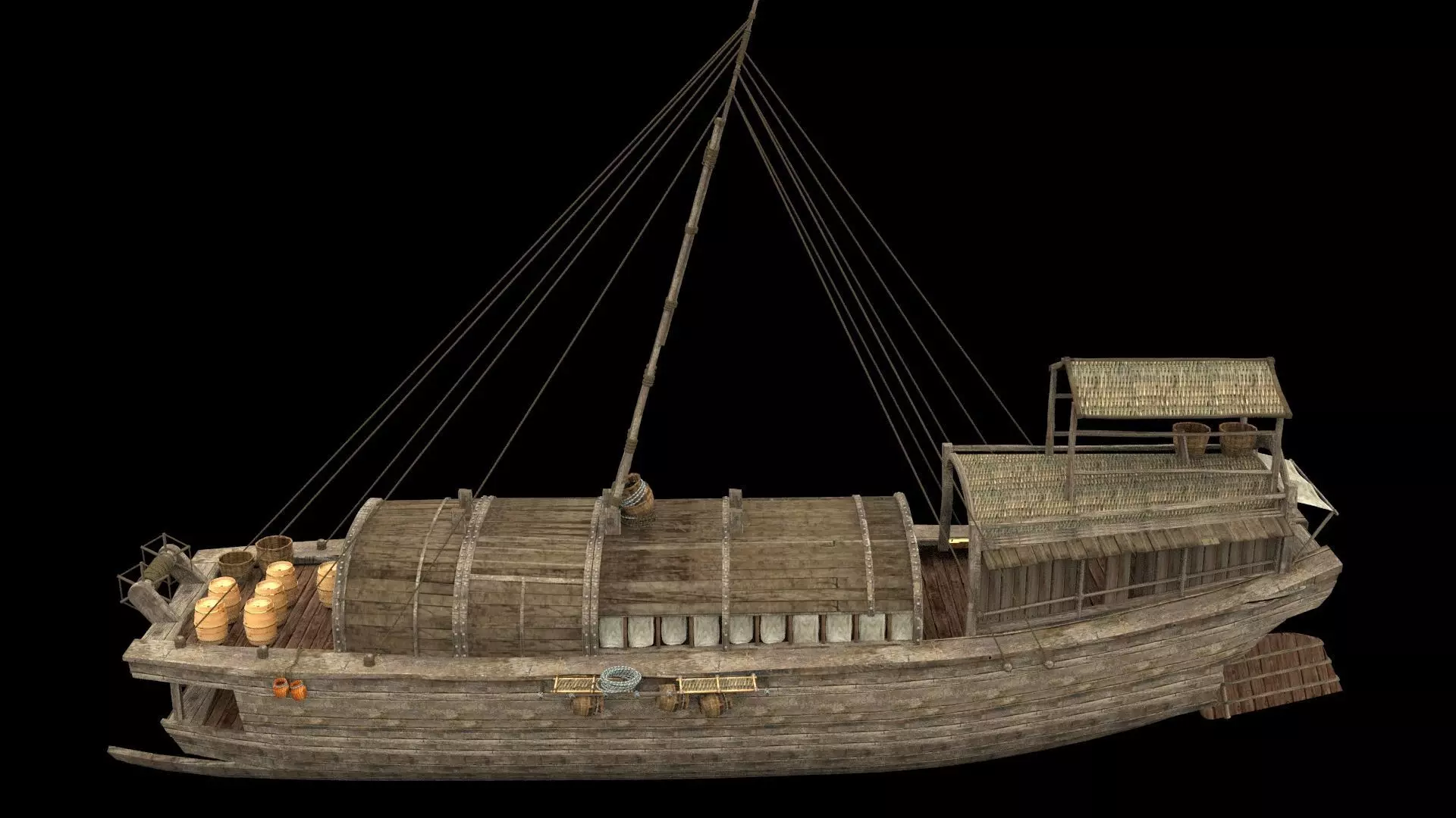 Chinese junk fishing boat 3D model_0