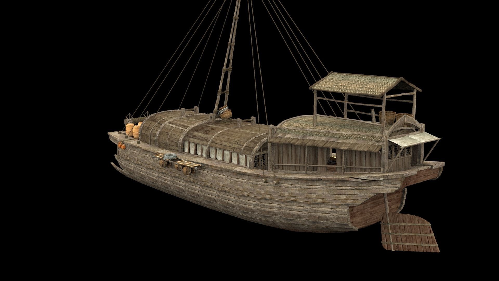Chinese junk fishing boat 3D model_11