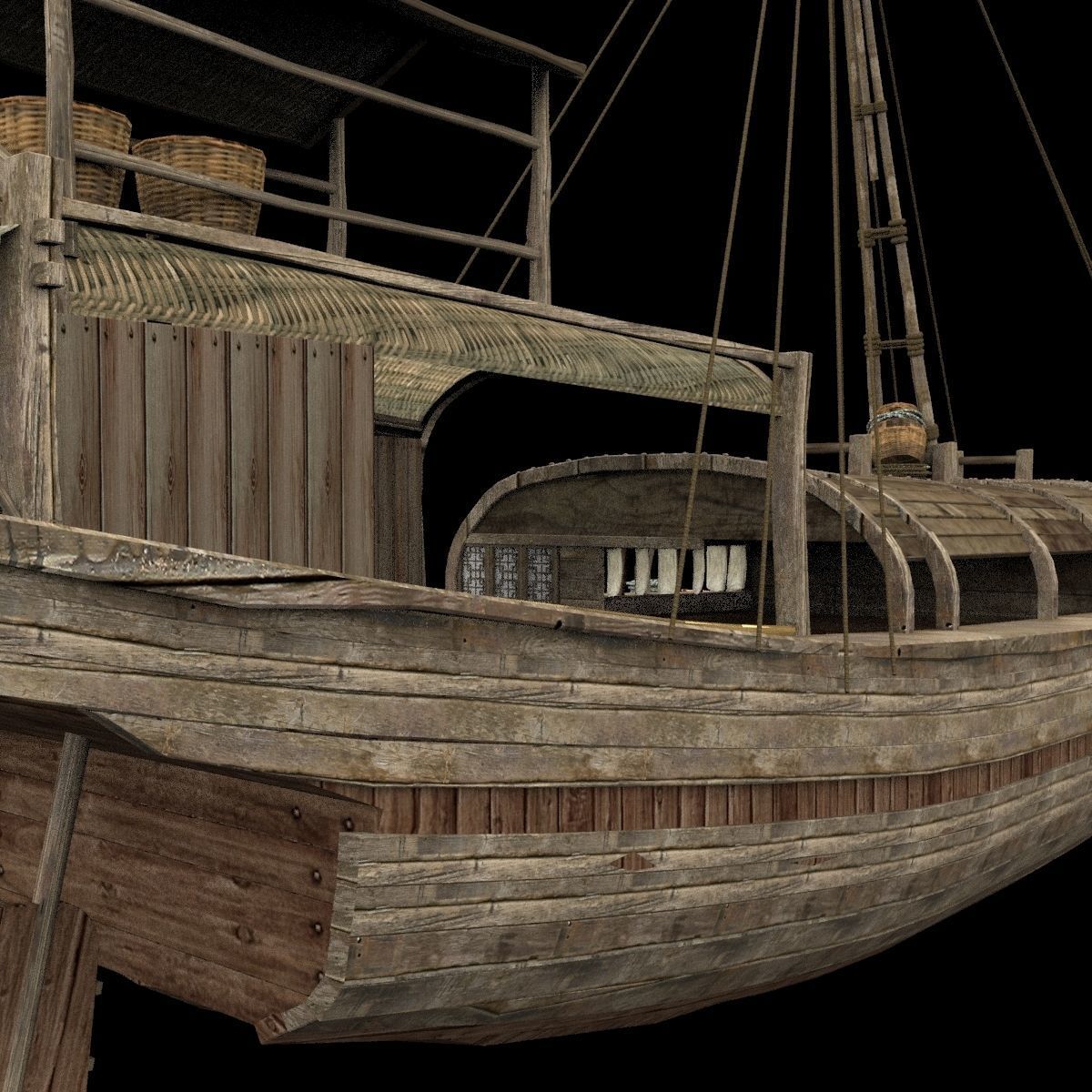 Chinese junk fishing boat 3D model_14