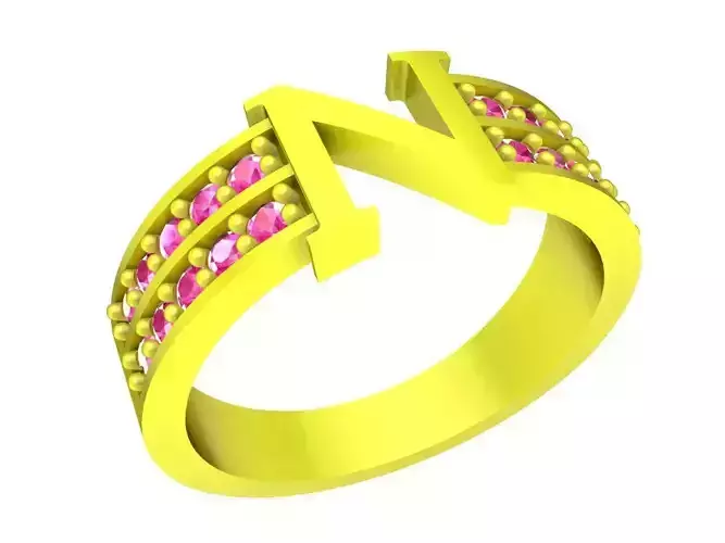A7417 N Letter Diamond Women Ring 3D Model