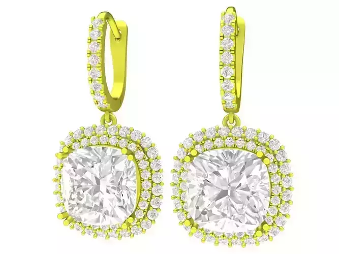 A7421 Cushion Diamond Halo Hoop Earrings