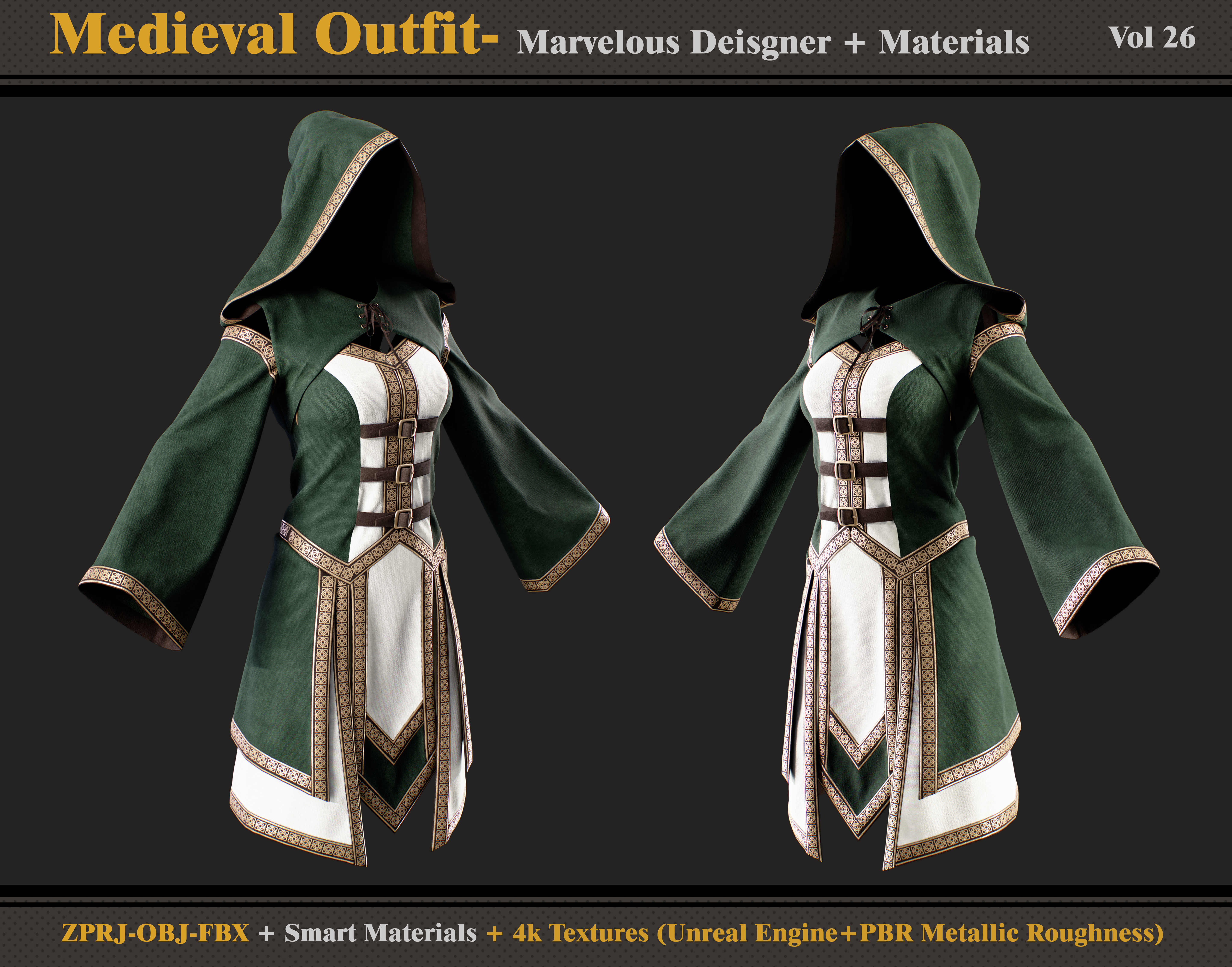 Medieval Outfit- MD-Clo3d -Material - Textures - OBJ - FBX 3D model_3