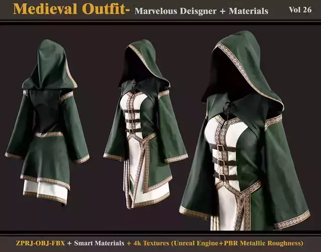 Medieval Outfit- MD-Clo3d -Material - Textures - OBJ - FBX