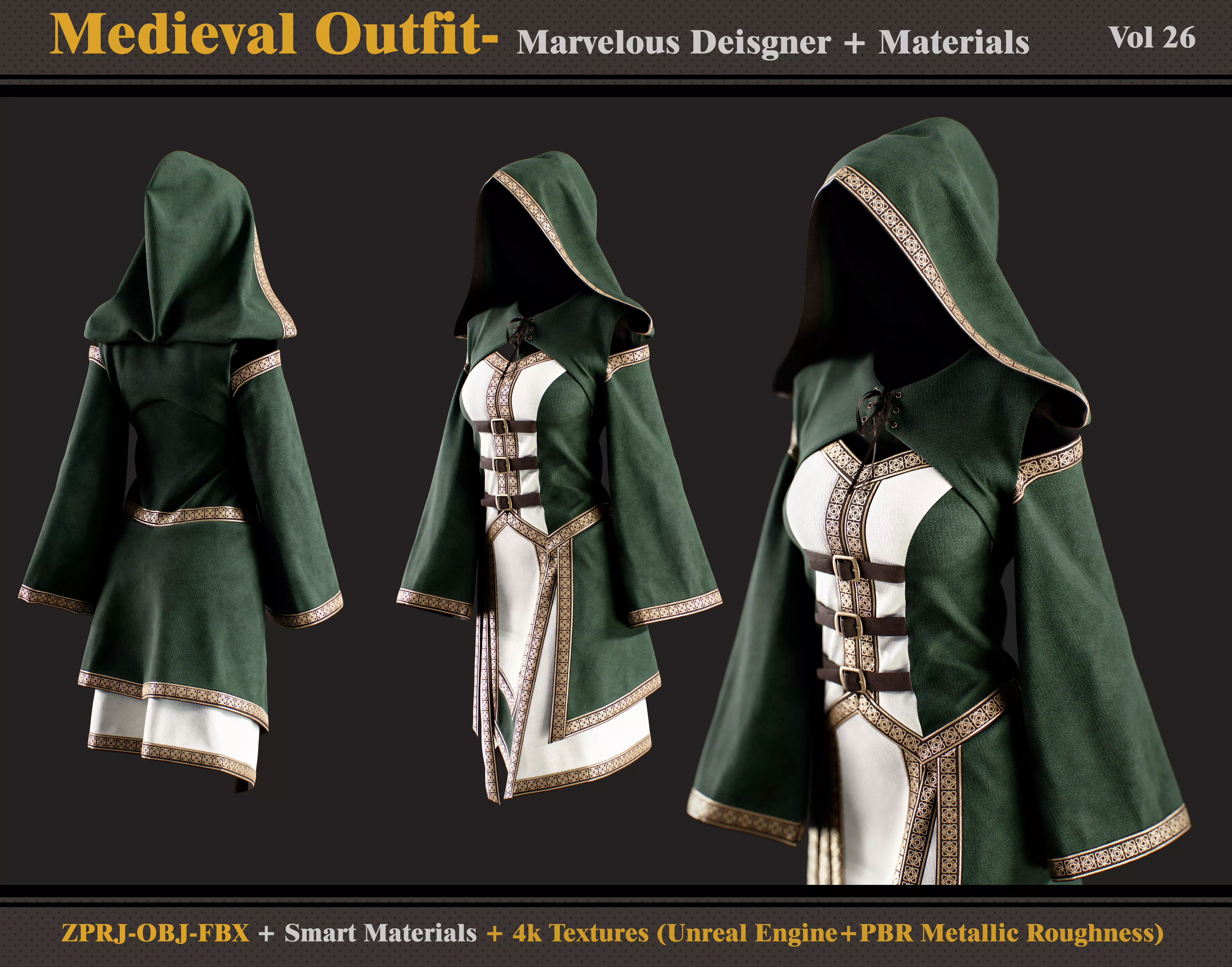Medieval Outfit- MD-Clo3d -Material - Textures - OBJ - FBX 3D model_0