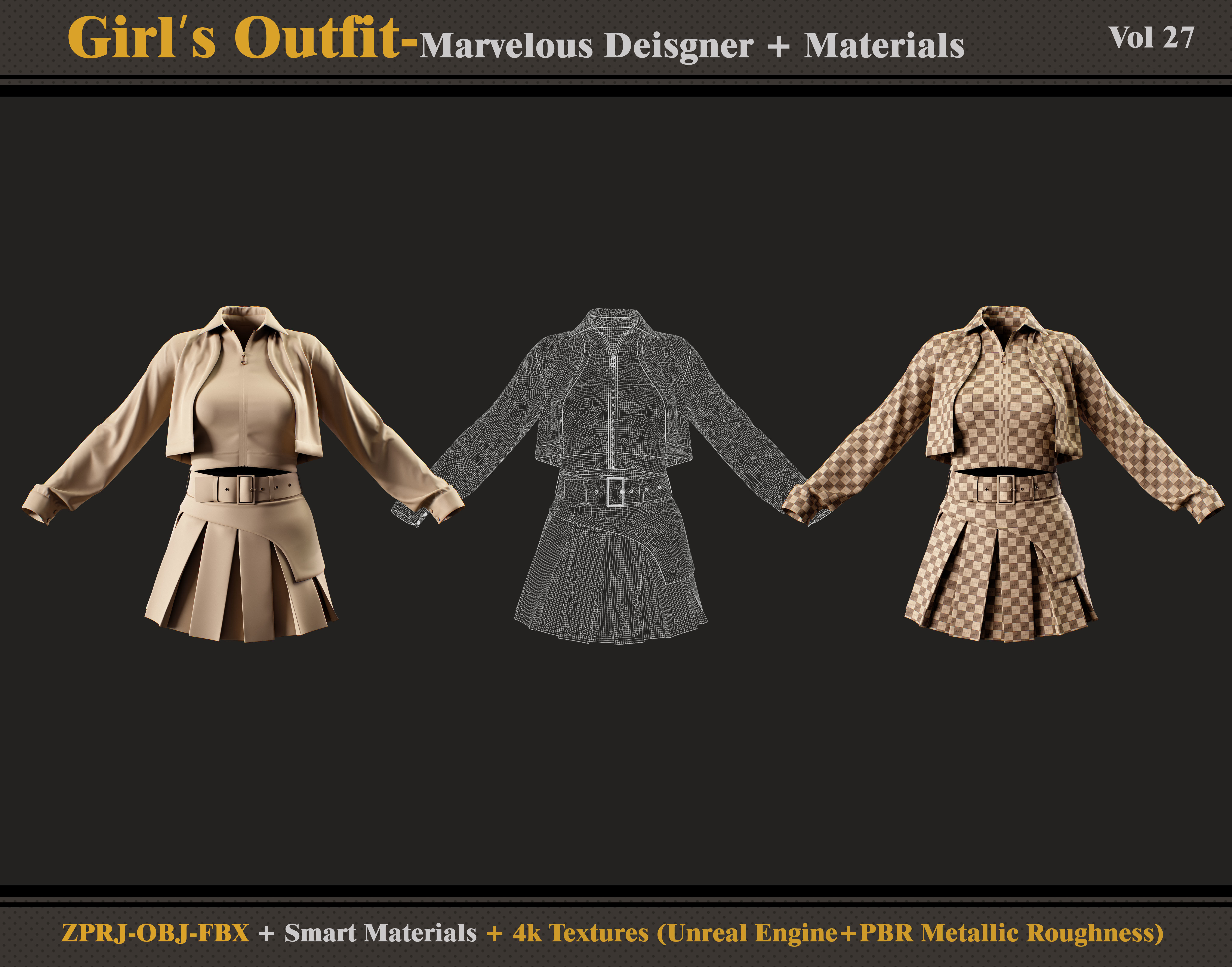 Girls Outfit MDClo3d Material Textures OBJ FBX 3D model CGTrader