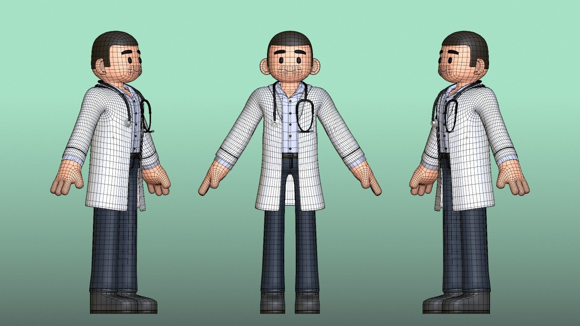 Minimal Doctor Cartoon Character Low-poly 3D model_7