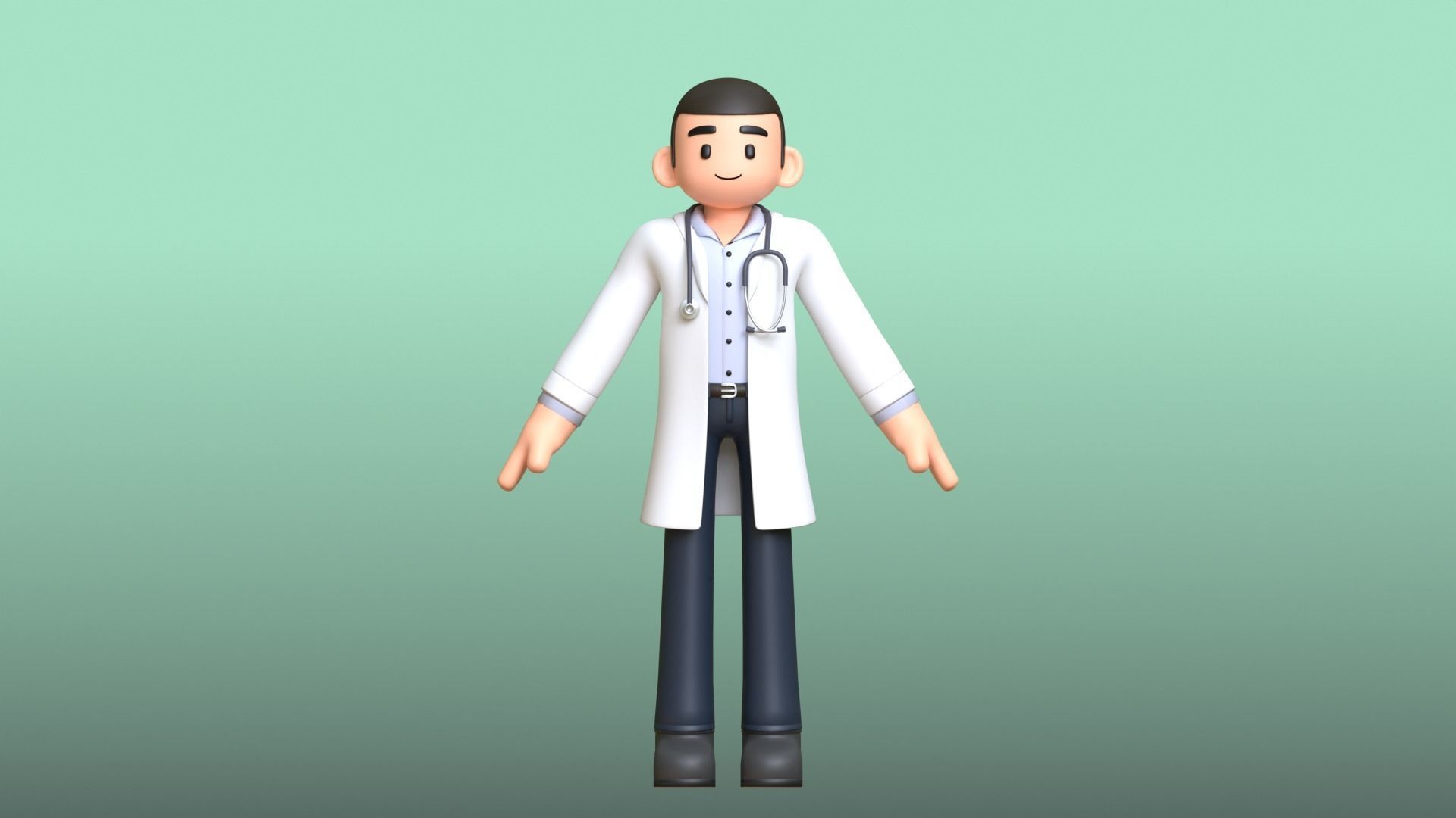 Minimal Doctor Cartoon Character Low-poly 3D model_8