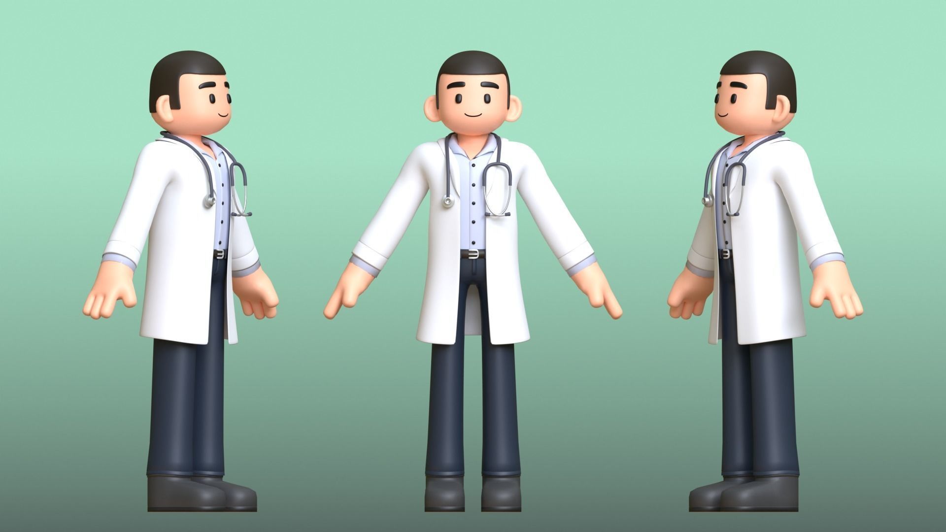 Minimal Doctor Cartoon Character Low-poly 3D model_3