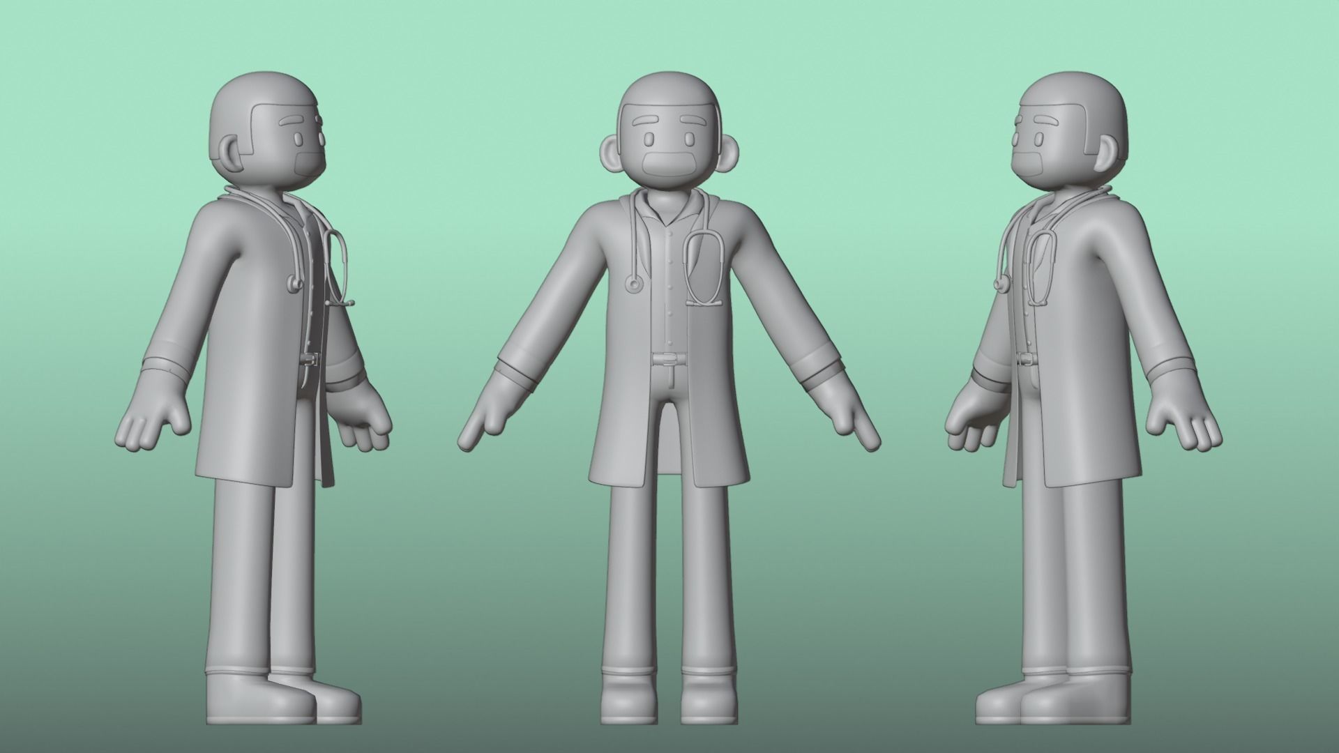 Minimal Doctor Cartoon Character Low-poly 3D model_5