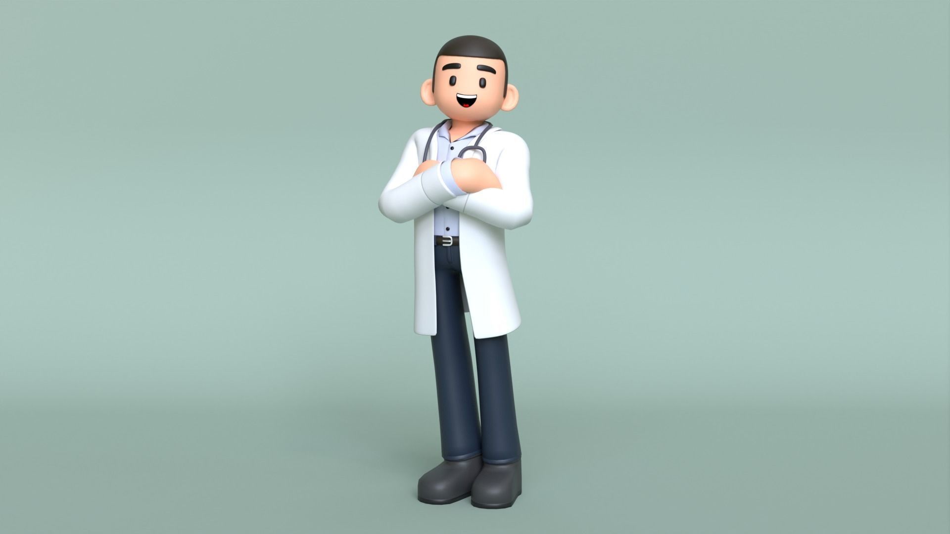 Minimal Doctor Cartoon Character Low-poly 3D model_2