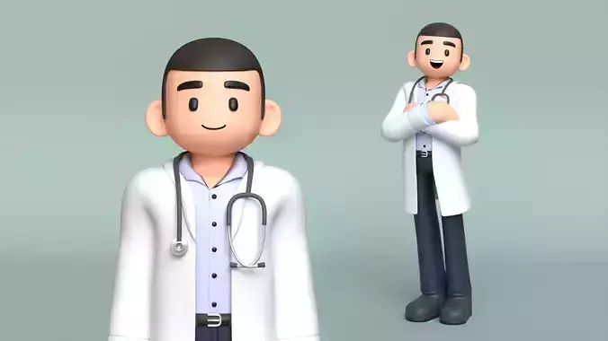 Minimal Doctor Cartoon Character Low-poly 3D model