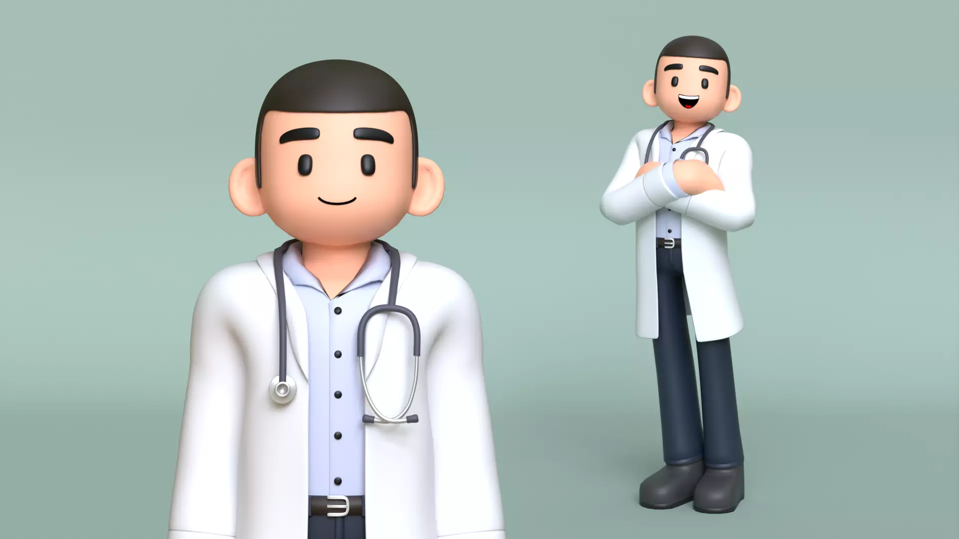 Minimal Doctor Cartoon Character Low-poly 3D model_0